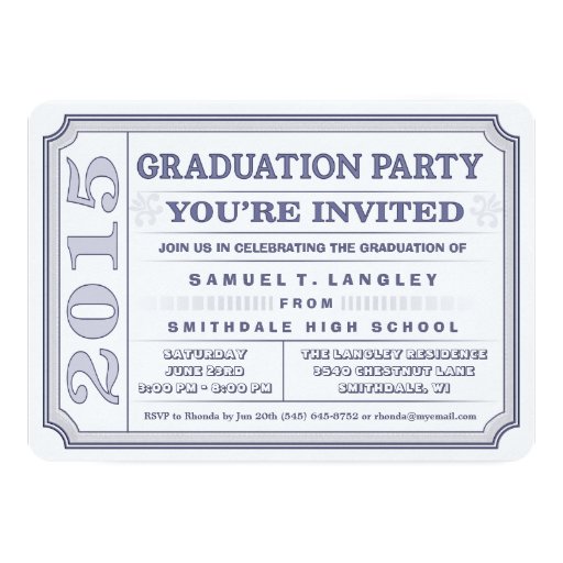 2015 Steel Blue Graduation Party Ticket Invite (front side)
