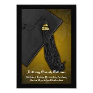 2015 Yellow Gold Black Tassel College Graduation Invitation