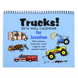 2016 Cartoon Trucks Calendar Personalized Name