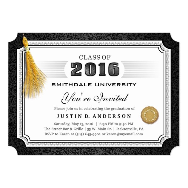 2016 Diploma Graduation Invite Gold Tassel Corners (front side)