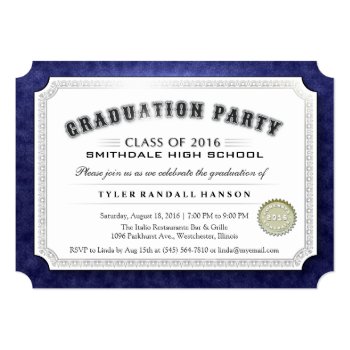 2016 Graduation Diploma Navy Blue & White Invite by juliea2010 at Zazzle