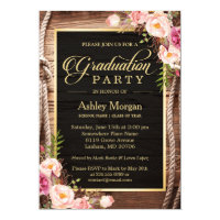 2016 Graduation Party Floral Rustic Country Wooden Card
