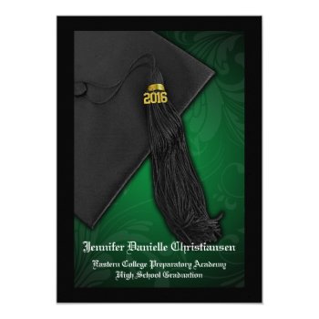 2016 Green College Tassel Custom Graduation 5x7 Paper Invitation Card by CustomInvites at Zazzle