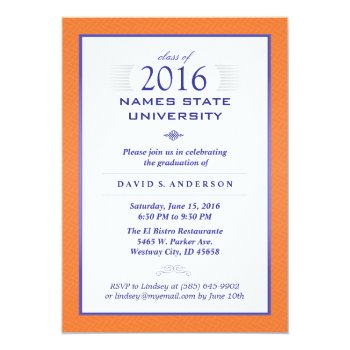 2016 Orange & Blue Formal Graduation Party Invite by juliea2010 at Zazzle