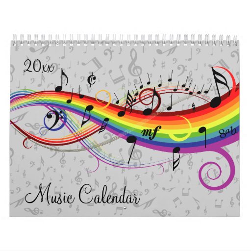 2016 Stylish Music and Musical Notes Calendar Zazzle