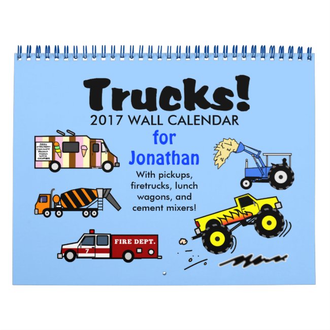 2017 Cartoon Trucks Calendar Personalized Name