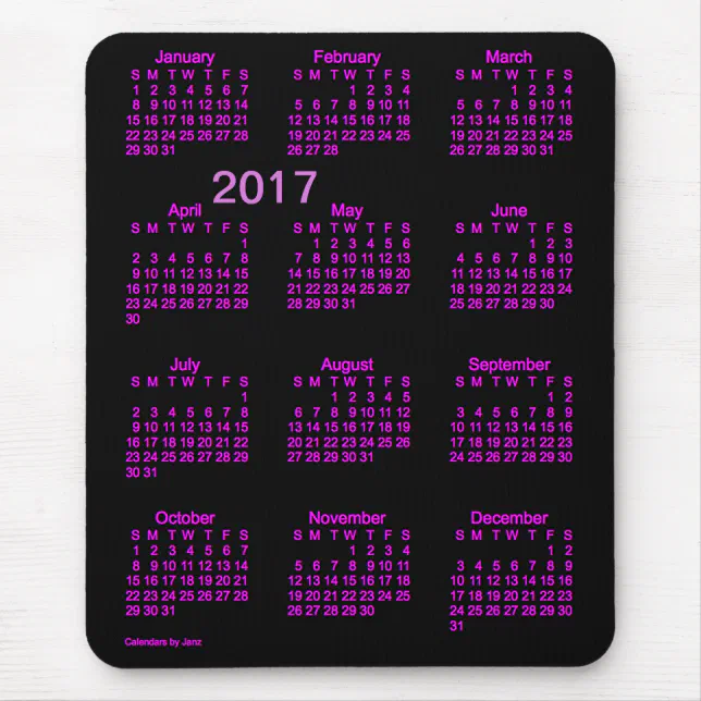 2017 Neon Pink Large Print Calendar By Janz Mouse Pad Zazzle