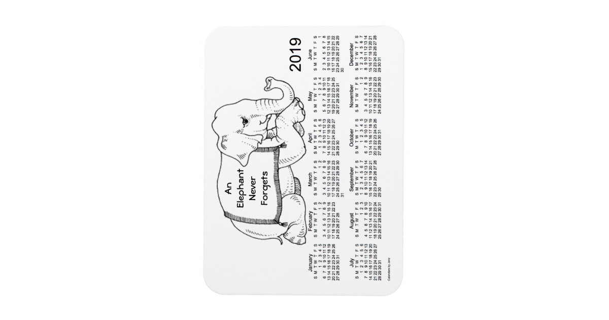 2019 White Elephant Calendar by Janz 3x4 Zazzle