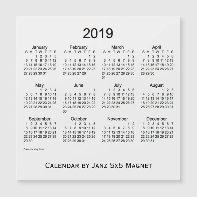 2019 White Smoke Calendar By Janz 5x5 Magnet Zazzle