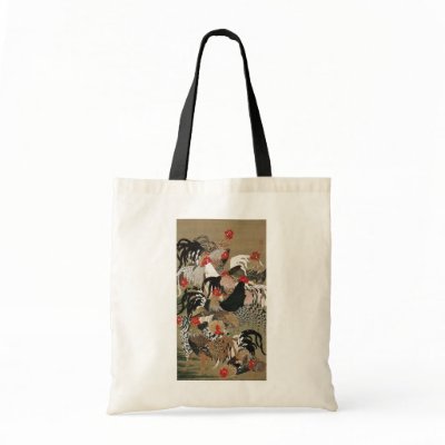 20. 群鶏図, 若冲 Flock of Roosters, Jakuchu Tote Bags by ukiyoemuseum
