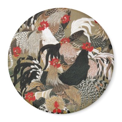 20. 群鶏図, 若冲 Flock of Roosters, Jakuchu Refrigerator Magnet by ukiyoemuseum