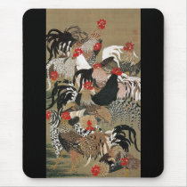 20. 群鶏図, 若冲 Flock of Roosters, Jakuchu Mouse Pads
