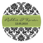 20 - 1.50" Black Damask & Green Favor Stickers