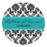 20 - 1.50" Black Damask & Teal Favor Stickers