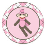 20 - 1.5"  Envelope Seal Pink Argyle Sock Monkey Round Sticker