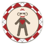 20 - 1.5"  Envelope Seal Red Sock Monkey Argyle Round Stickers