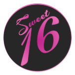 20 - 1.5"  Envelope Seal Sweet 16 Pink Black Party Round Stickers