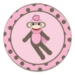 20 - 1.5"  Favor Stickers Pink Sock Monkey
