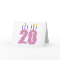 20 Birthday Candles (Purple / Pink) Greeting Cards
