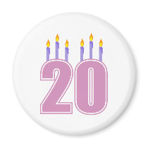 20 Birthday Candles (Purple / Pink) Fridge Magnet