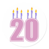 20 Birthday Candles (Purple / Pink) Sticker