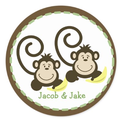 20 Customizable Cupcake Toppers Twin Silly Monkeys Stickers by allpetscherished