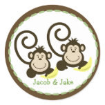 20 Customizable Cupcake Toppers Twin Silly Monkeys Stickers