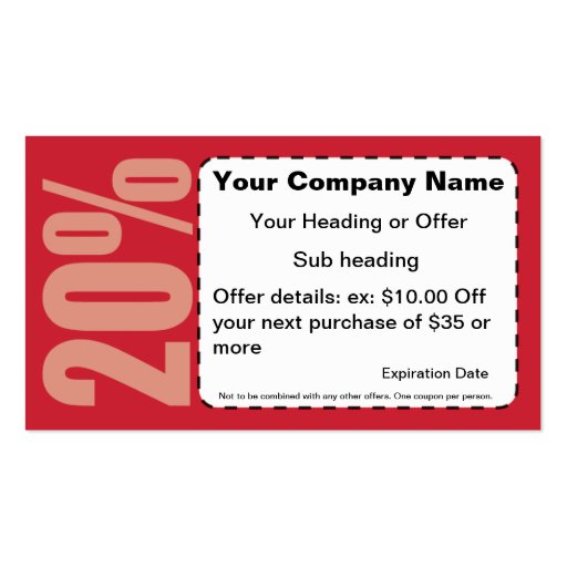 20% Off Coupon Business Card