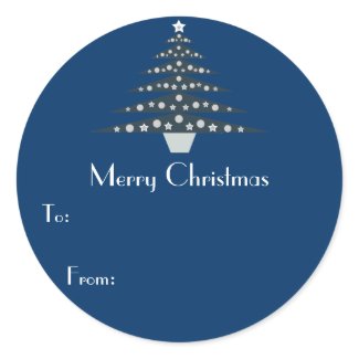20 Stylish Blue Christmas Tree Gift Tag Stickers sticker