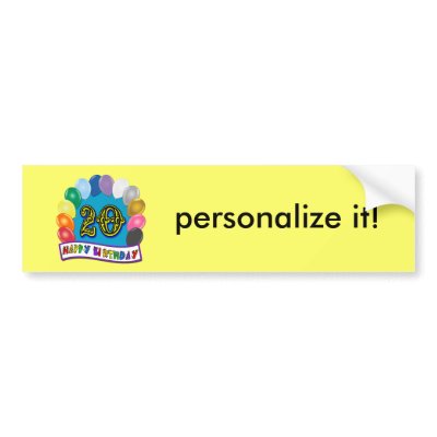 20th Birthday Gifts with Assorted Balloons Design Bumper Stickers by BirthdayZone