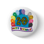 20th Birthday Gifts with Assorted Balloons Design Button