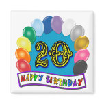 20th Birthday Gifts with Assorted Balloons Design Magnets