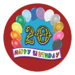 20th Birthday Gifts with Assorted Balloons Design Stickers