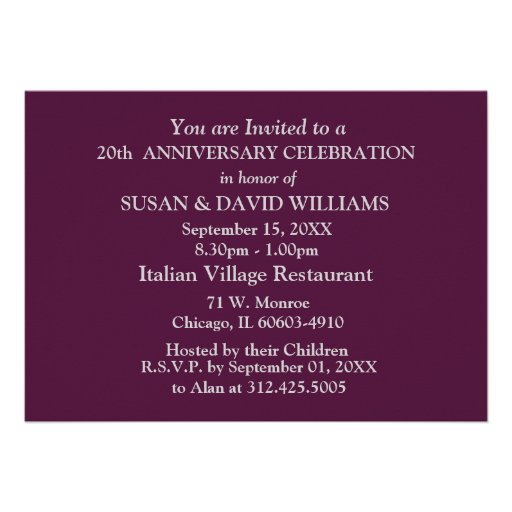 20th Wedding Anniversary Party Invitations