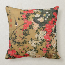 21. 薔薇小禽図, 若冲 Roses & Small Bird, Jakuchū Pillow