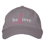 ($21.95) Believe Breast Cancer Ribbon Hat Embroidered Baseball Caps
