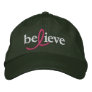 ($21.95) Believe Breast Cancer Ribbon Hat Embroidered Baseball Caps