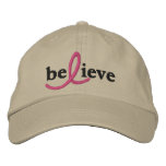 ($21.95) Believe Breast Cancer Ribbon Hat Embroidered Hats