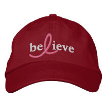 ($21.95) Believe Breast Cancer Ribbon Hat Embroidered Baseball Cap