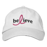 ($21.95) Believe Breast Cancer Ribbon Hat Embroidered Baseball Cap