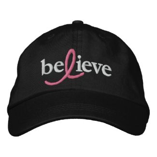 ($21.95) Believe Breast Cancer Ribbon Hat embroideredhat