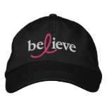 ($21.95) Believe Breast Cancer Ribbon Hat Embroidered Hats