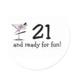 21 And Ready For Fun Martini Sticker