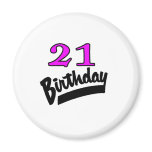 21 Birthday Pink And Black Refrigerator Magnets