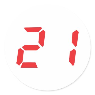 21 twenty-one red alarm clock digital number round stickers by Tomaniac