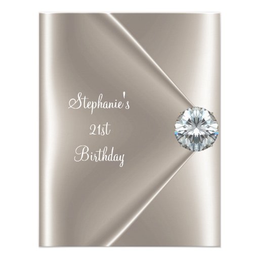 21st Birthday Beige Cream Diamond Jewel 2 Custom Announcements