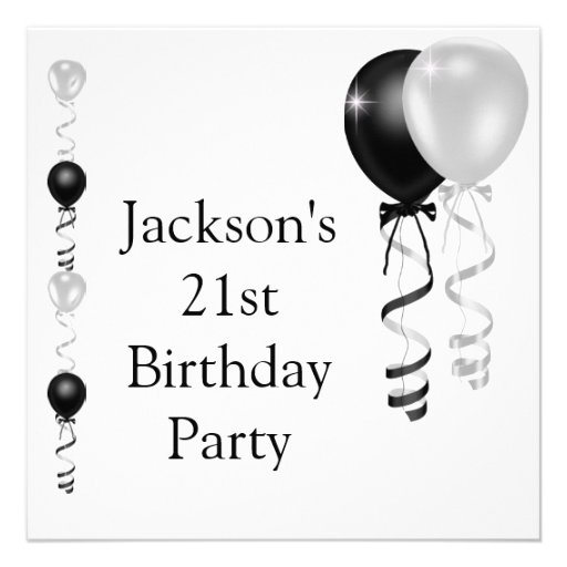 21st Birthday Black Silver White Balloons Custom Invitation