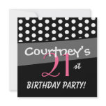 21st Birthday Black White Pink Polka Dots Invite