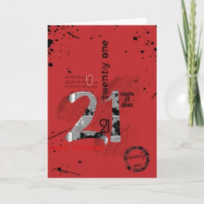 a grungy design 21st birthday card suitable for a guy who doesn't care for 
