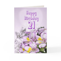 21st Birthday card with alstromeria lily flowers